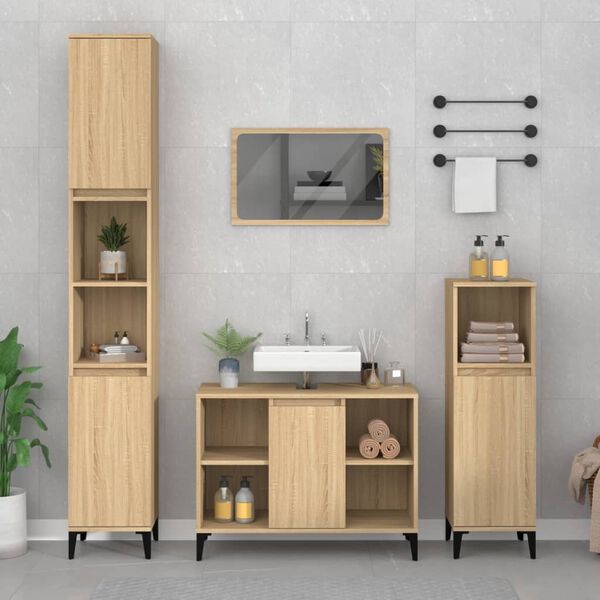 vidaXL 2 Piece Bathroom Furniture Set Sonoma Oak Engineered Wood