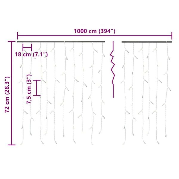 vidaXL LED Curtain Icicle Lights 10m 400 LED Cold White 8 Function