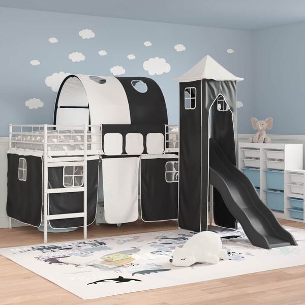 vidaXL Kids'Loft Bed Frame White and Black 79.5 x 200 cm Metal