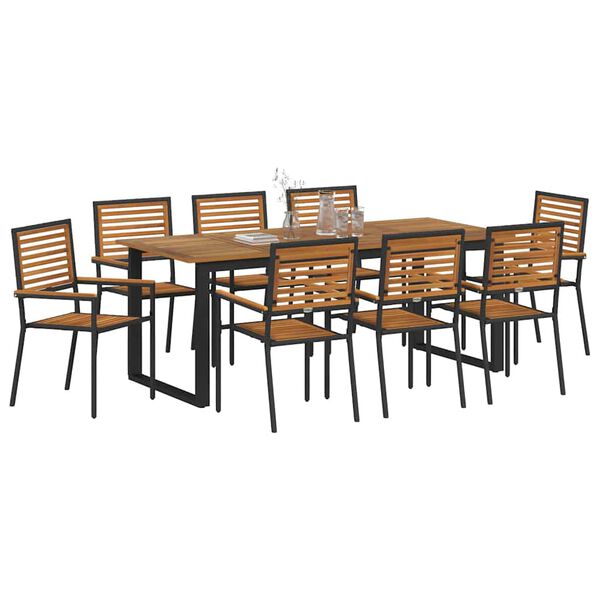 vidaXL Garden Dining Set 9 pcs Black Solid Acacia Wood