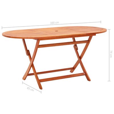 vidaXL Folding Garden Table 160x85x74 cm Solid Eucalyptus Wood