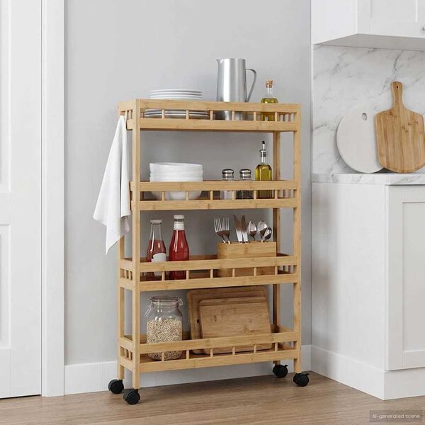 vidaXL Kitchen Trolley with Wheels Natural 60 x 18 x 97 cm Bamboo