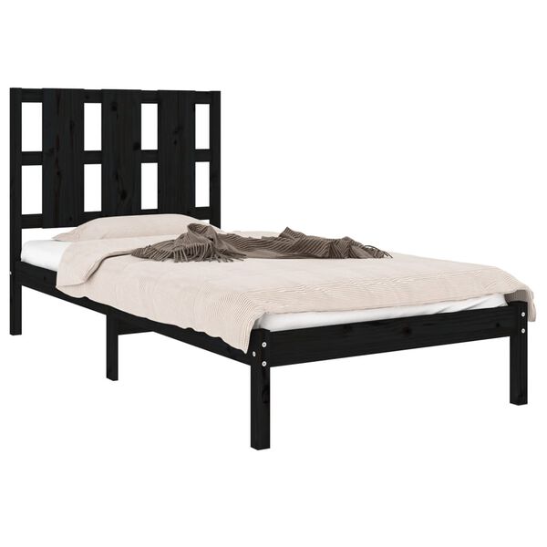 vidaXL Bed Frame without Mattress Black 75x190 cm Small Single Solid Wood