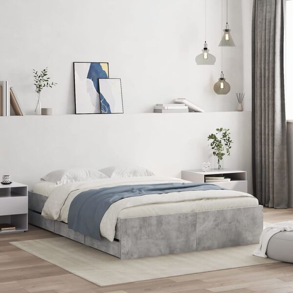 vidaXL Bed Frame with Drawers without Mattress Concrete Grey 135x190 cm Double