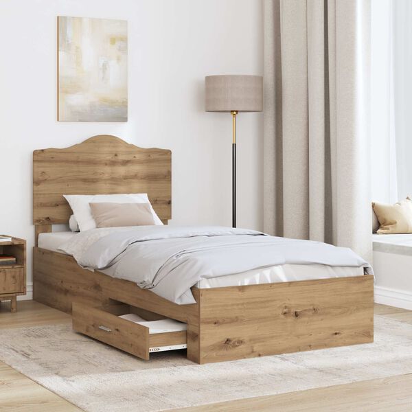 vidaXL Bed Frame with Drawer Artisan Oak 90 x 200 cm Engineered Wood