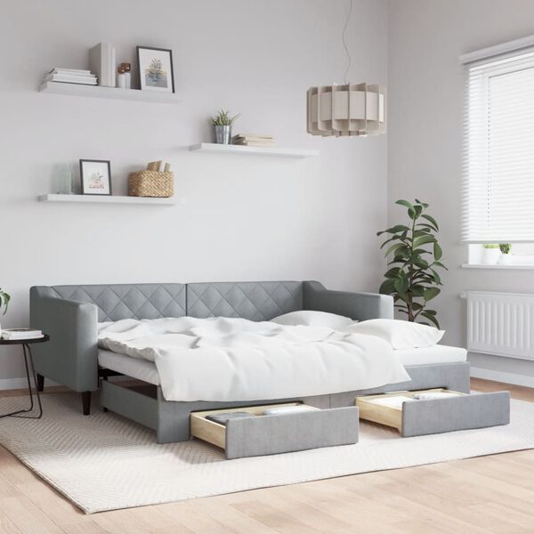 vidaXL Daybed with Trundle&Drawers without Mattress Light Grey 90x190 cm Single