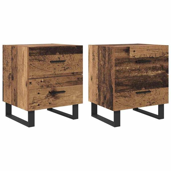 vidaXL Bedside Cabinet 2 pcs Old Wood and Black 40 x 35 x 47.5 cm