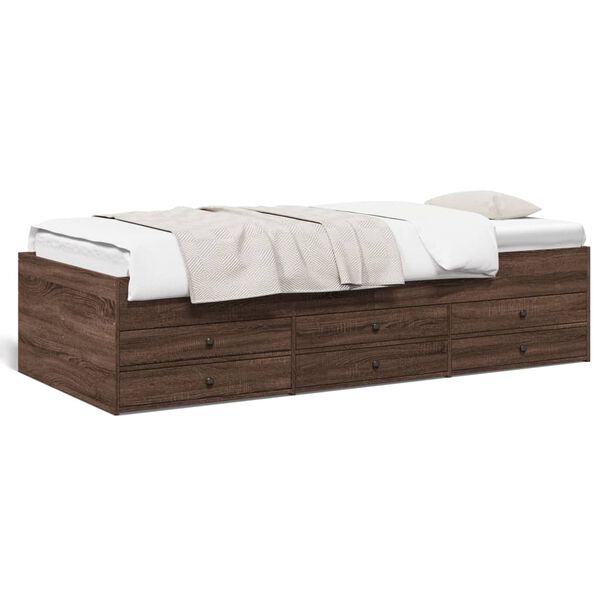 vidaXL Daybed with Drawers without Mattress Brown Oak 100x200 cm