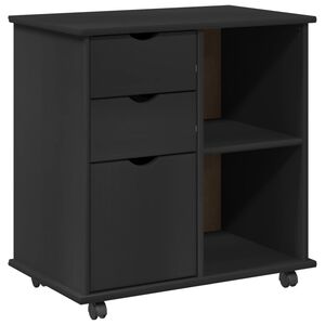 vidaXL Rolling Cabinet Black 63.5 x 39 x 65.5 cm Solid Pine Wood