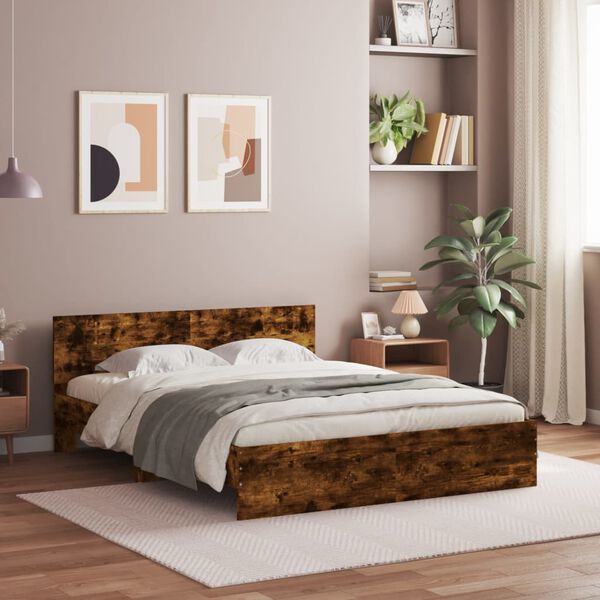 vidaXL Bed Frame with LED without Mattress Smoked Oak 160x200 cm