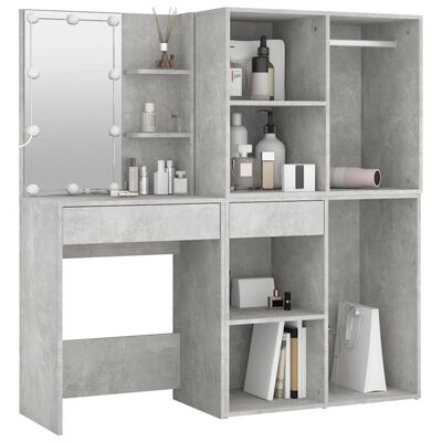 vidaXL LED Dressing Table with 2 Cabinets Concrete Grey Engineered Wood