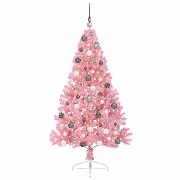 vidaXL Artificial Pre-lit Christmas Tree with 300 LEDs Pink 180 cm PVC