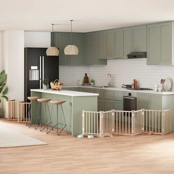 vidaXL Dog Gate with Door Foldable 12 Panels 600 cm Poplar Wood