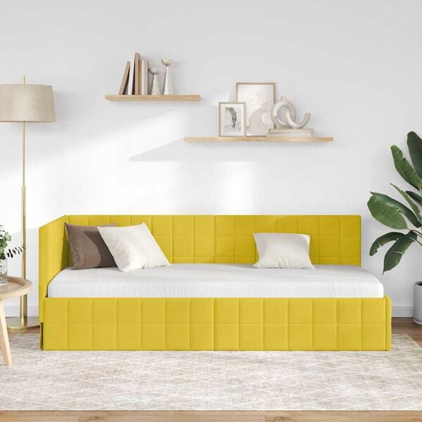 vidaXL Corner Bed Frame with Headboard Yellow 80 cm x 200 cm Velvet