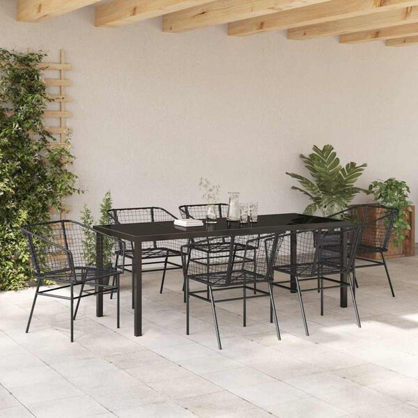 vidaXL Garden Dining Set 7 pcs Black Poly Rattan