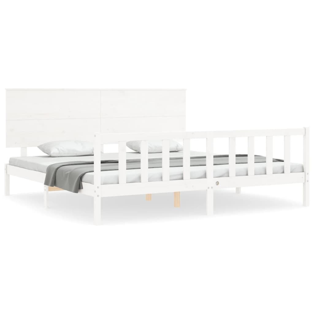 vidaXL Bed Frame with Headboard White Super King Size Solid Wood