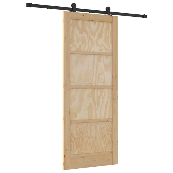 vidaXL Sliding Door Natural and Black 83 x 202 cm Solid Pine Wood