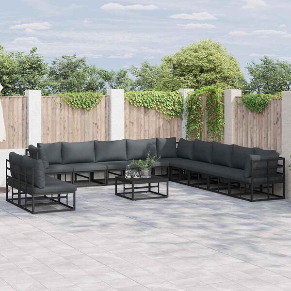 vidaXL Garden Sofa Set with Cushion Black Aluminium