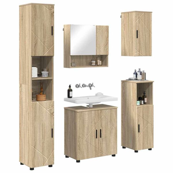vidaXL Bathroom Furniture Set 5 pcs Sonoma Oak Engineered wood & Metal