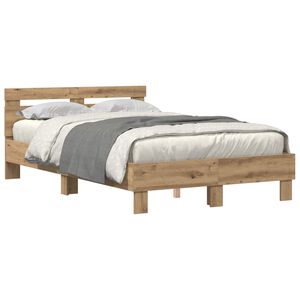 vidaXL Bed Frame with LED Artisan Oak 135 x 190 cm Engineered Wood