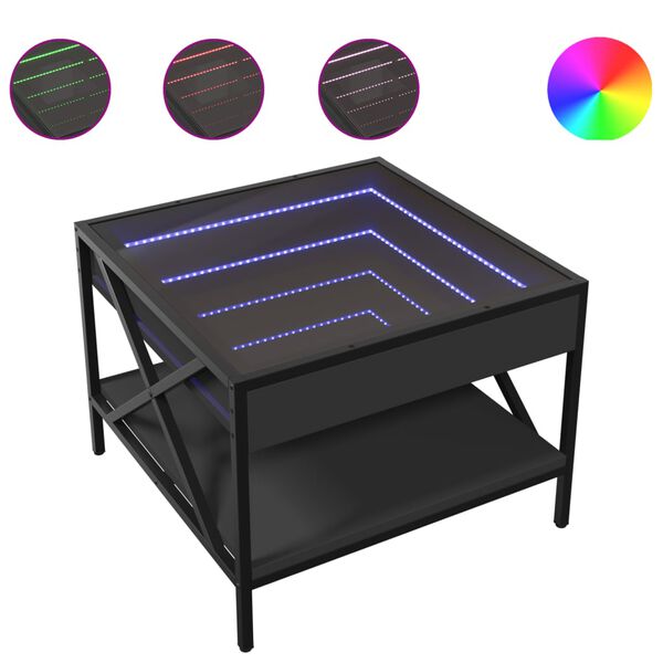 vidaXL Coffee Table with Infinity LED Black 50x50x38 cm