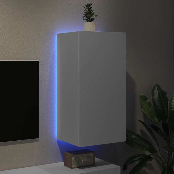 vidaXL TV Wall Cabinet with LED Lights White 40.5x35x80 cm