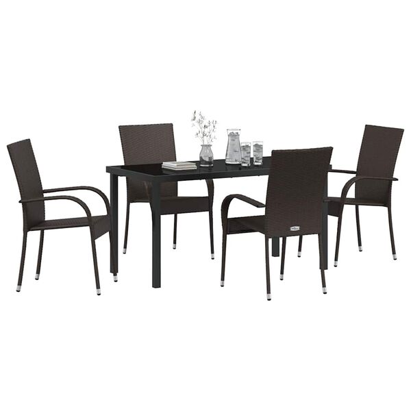 vidaXL Garden Dining Set 5 pcs Brown Powder-Coated Steel