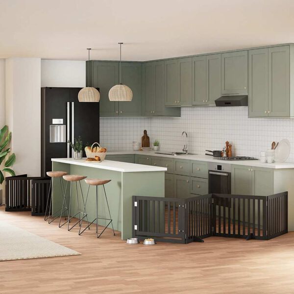 vidaXL Dog Gate with Door Foldable 10 Panels Black 800 cm Poplar Wood