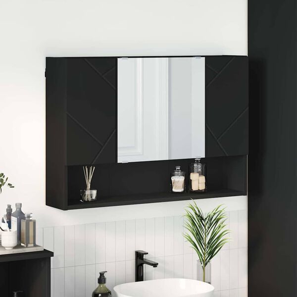 vidaXL Mirror Cabinet with Door Black 80 x 17 x 55 cm Engineered Wood