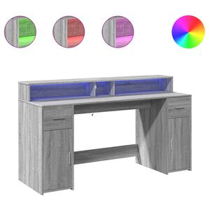 vidaXL Desk with LED Lights Grey Sonoma 160x55x91 cm Engineered Wood