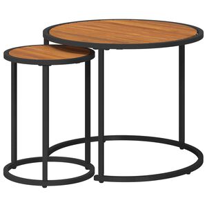 vidaXL Coffee Table Set 2 pcs Natural and Black Solid Acacia Wood