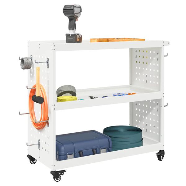 vidaXL Tool Trolley with Shelf White 75 x 35 x 73 cm Cold-rolded steel