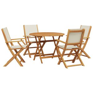 vidaXL 5 Piece Garden Dining Set Cream White Fabric and Solid Wood