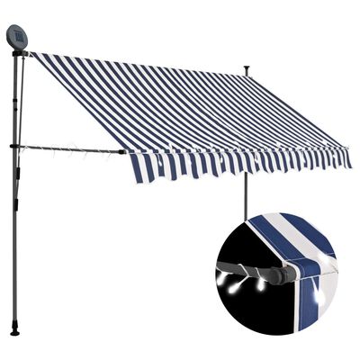 vidaXL Manual Retractable Awning with LED 250 cm Blue and White