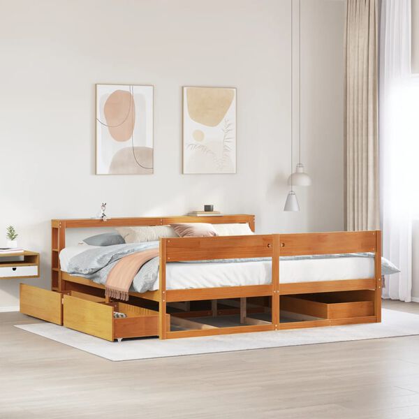 vidaXL Bed Frame without Mattress Wax Brown 180x200 cm Super King Size Solid Wood Pine