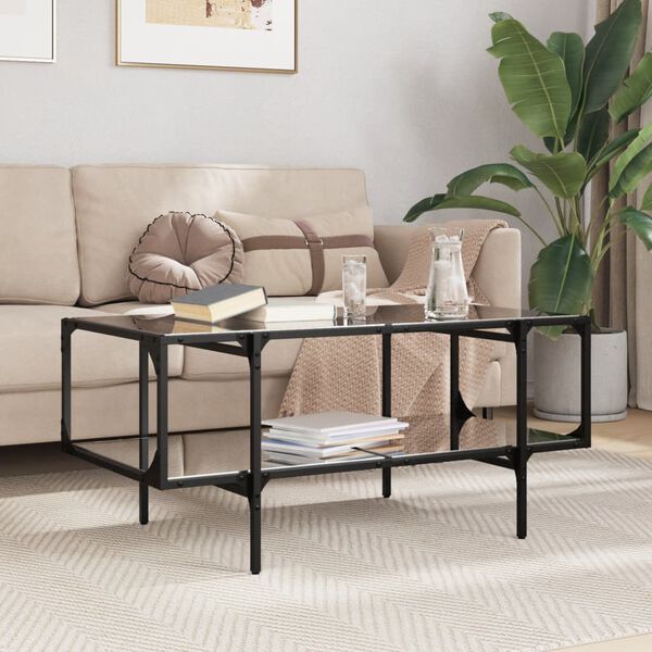 vidaXL Coffee Table with Black Glass Top 98.5x50x45 cm Steel