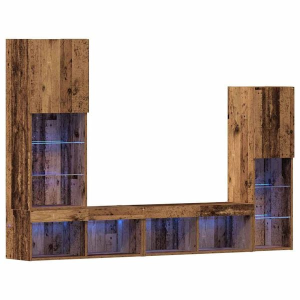 vidaXL TV Cabinet with LED Strip Lights 4 pcs Old wood Engineered wood