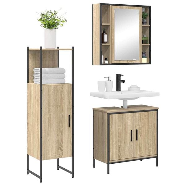 vidaXL Bathroom Furniture Set with Shelf 3 pcs Brown Engineered wood