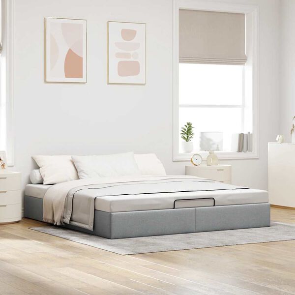vidaXL Ottoman Bed Frame without Mattress Light Grey Super King Fabric