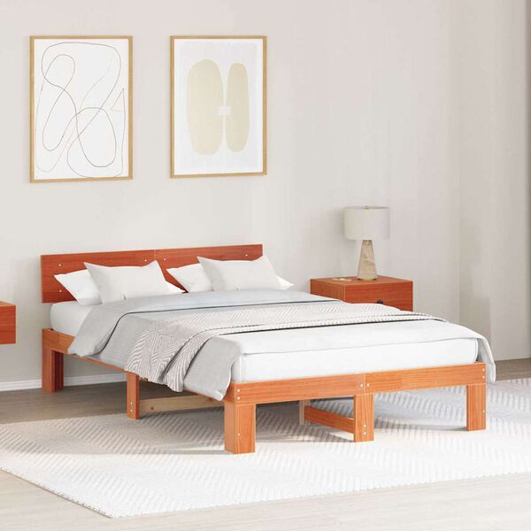 vidaXL Bed Frame with Headboard Wax Brown 120 x 200 cm Solid Pine Wood