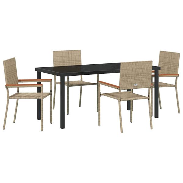 vidaXL Garden Dining Set with Cushion 5 pcs Beige Poly Rattan