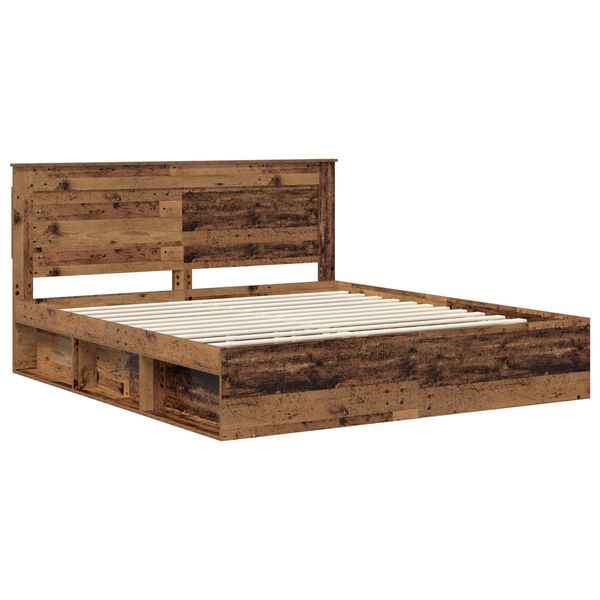 vidaXL Bed Frame with Headboard Old Wood 200 x 200 cm Solid Pine Wood