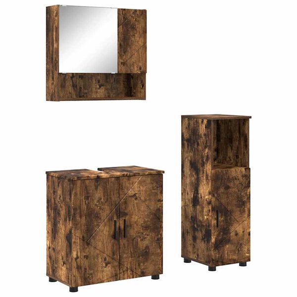 vidaXL Bathroom Furniture Set 3 pcs Smoked Oak Engineered wood & Metal