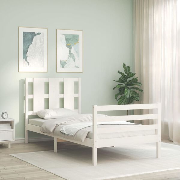 vidaXL Bed Frame without Mattress White Single Solid Wood