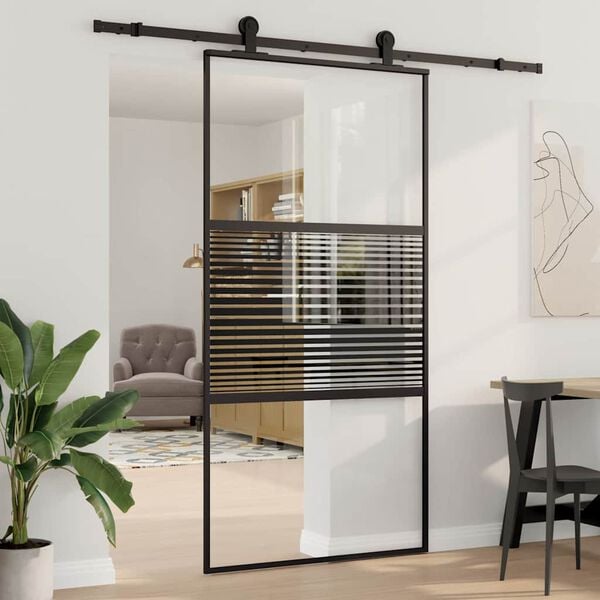 vidaXL Sliding Door Black 102.5 x 205 cm Tempered glass and Aluminium