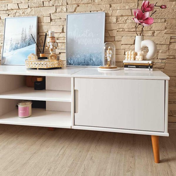 vidaXL TV Cabinet MOLDE White 158x40x49 cm Solid Wood Pine