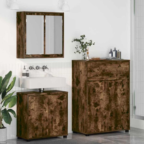 vidaXL Bathroom Furniture Set Manual 3 pcs Smoked Oak Engineered Wood