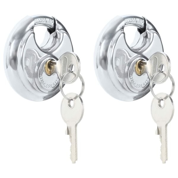 vidaXL Discus Locks with Keys 2 pcs Silver 6 x 2.3 x 6 cm