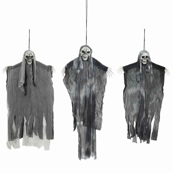 vidaXL Halloween Hanging Ghost 3 pcs Black 66 x 110 cm Polyester