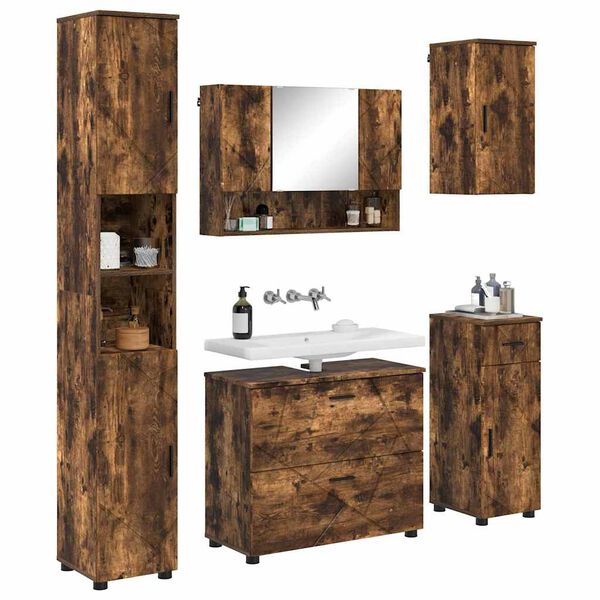 vidaXL Bathroom Furniture Set with Drawer with Shelf 5 pcs Smoked Oak
